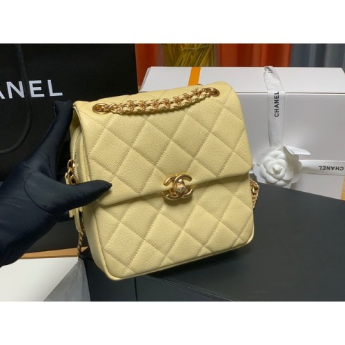 Раница Chanel от зърнеста телешка кожа, оригинална кожа AS3108, жълта