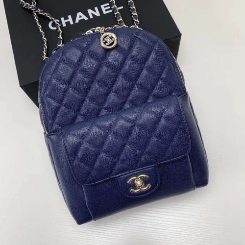 Раница Chanel от зърнеста телешка кожа в златист цвят AS0004 синя
