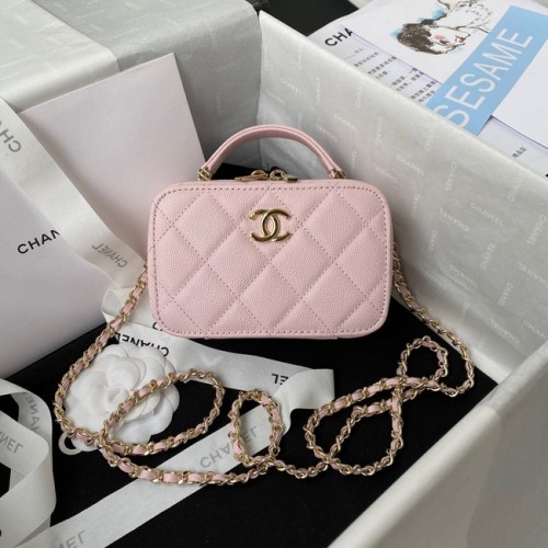 Мини чанта Chanel от телешка кожа с капак и горна дръжка AS2431, розова