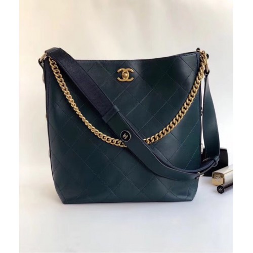 Чанта Chanel Hobo от телешка кожа Grosgrain в златист цвят, метал A57576, синя