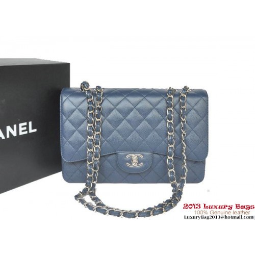 Чанта Chanel Jumbo A36076 в синьо с класически мотиви и капак