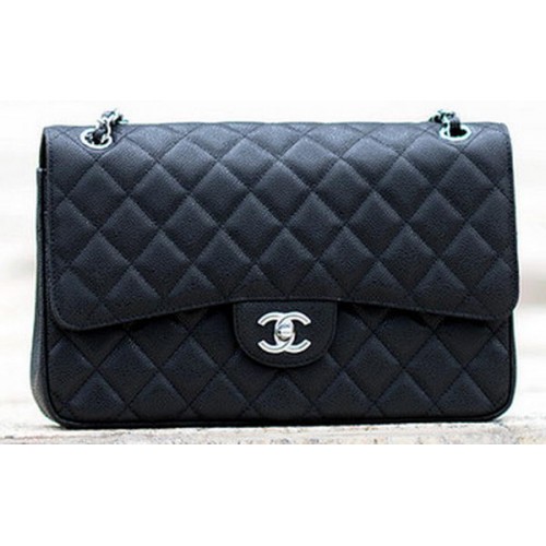 Чанта Chanel Jumbo Classic с капак и черна шарка Cannage A58600, сребриста