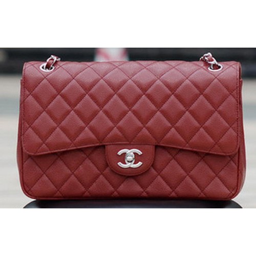 Чанта Chanel Jumbo Classic с капак и бордо Cannage A58600 Сребриста