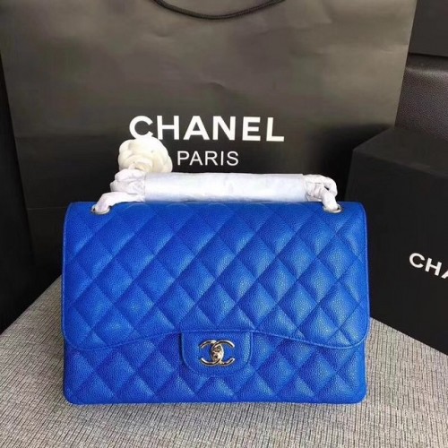 Чанта Chanel Jumbo Classic Cannage с капак, оригинална кожа A58600, синя