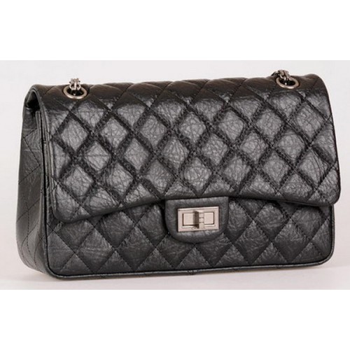 Чанта Chanel Jumbo Classic Flap, черна, от телешка кожа, A28668, сребриста