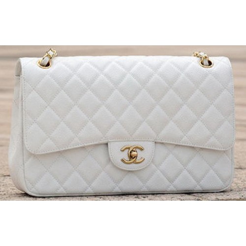 Чанта Chanel Jumbo Classic с капак и бял мотив Cannage A58600 Златна