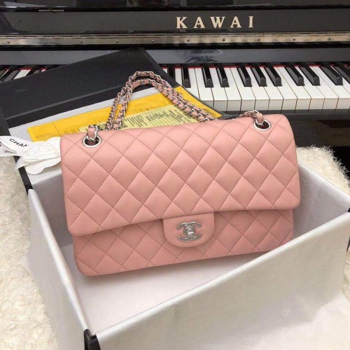 Чанти Chanel Jumbo с двоен капак, оригинални, от овча кожа, розови, златни A36097