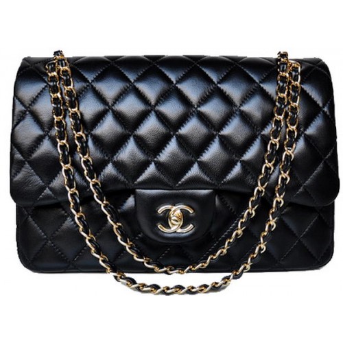 Чанта Chanel Jumbo Quilted Classic Black с капак от овча кожа A58600 Gold