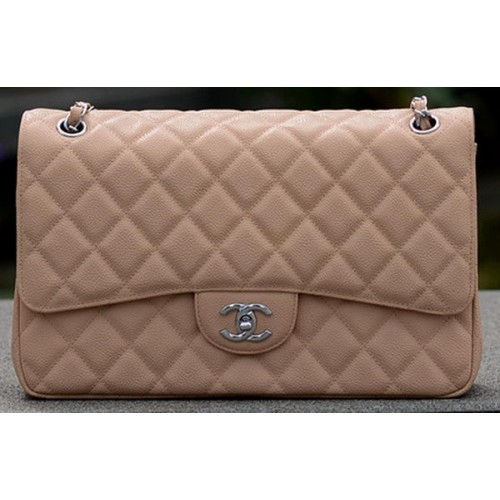 Чанта Chanel Jumbo Quilted Classic Flap, кайсиеви шарки Cannage A58600, сребриста