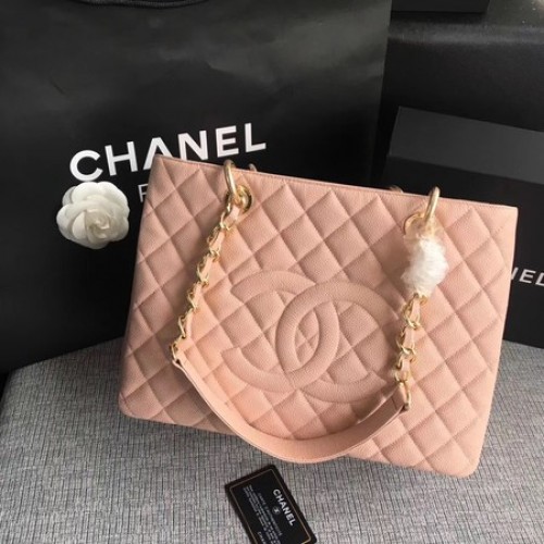 Голяма пазарска чанта Chanel LE Boy GST Pink Cannage Pattern A50995 злато