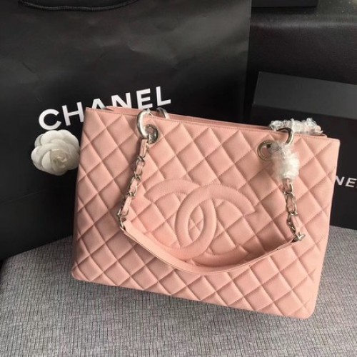 Голяма пазарска чанта Chanel LE Boy GST Pink Cannage Pattern A50995 Silver