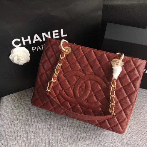 Голяма пазарска чанта Chanel LE Boy GST Wine Cannage Pattern A50995 злато