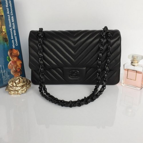 Чанта Chanel Lambskin Chevron Quilting Classic Flap AO1112 Черна