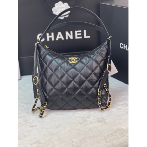 Раница от агнешка кожа Chanel AS3487 черна