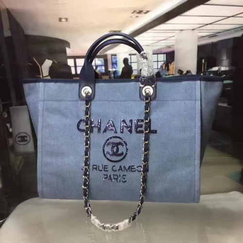Голяма платнена чанта Chanel A1679 синя