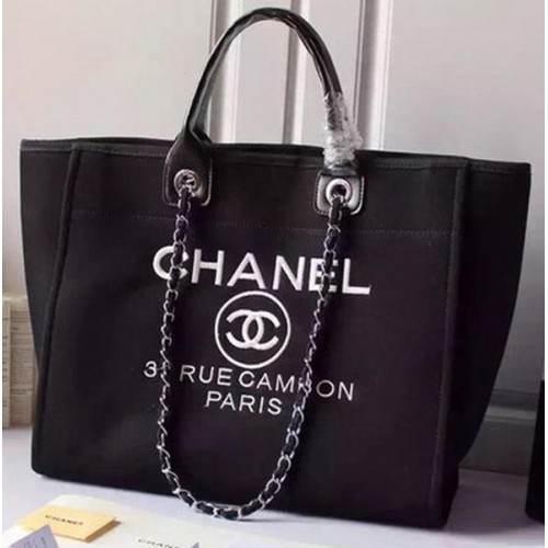 Голяма платнена чанта за пазаруване Chanel A5002 черна