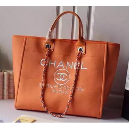 Голяма платнена чанта за пазаруване Chanel A5002 оранжева