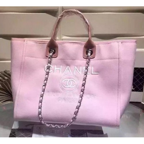 Голяма платнена чанта за пазаруване Chanel A5002 розова