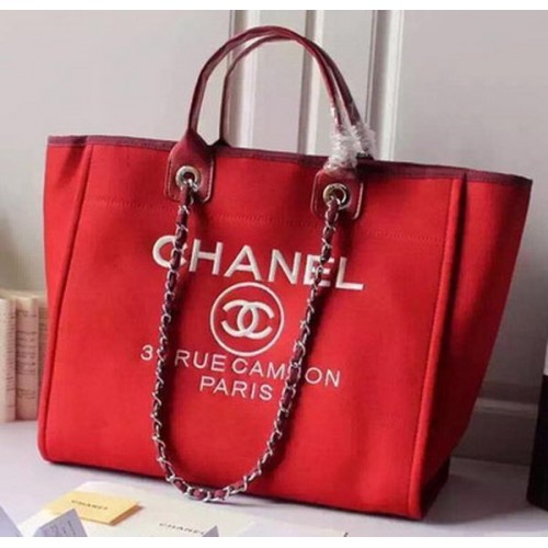Голяма платнена чанта за пазаруване Chanel A5002 червена