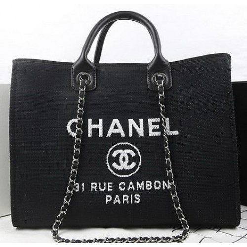 Голяма платнена чанта за пазаруване Chanel A67002 черна