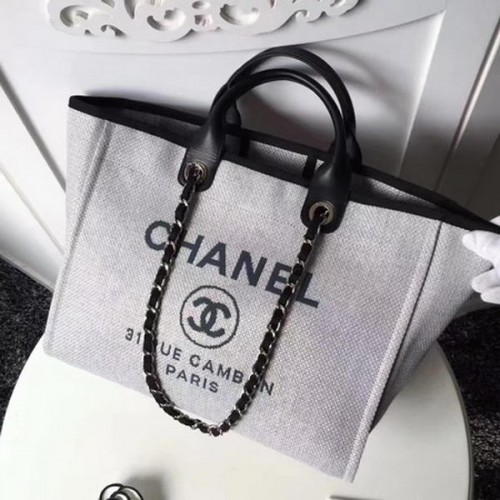 Голяма платнена чанта за пазаруване Chanel CHA1679 сива