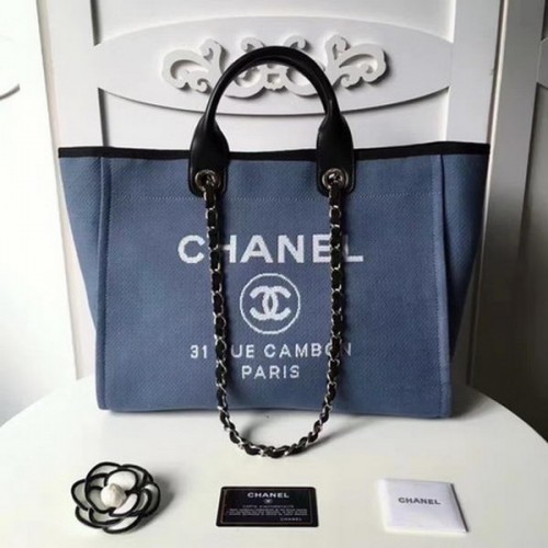 Голяма платнена чанта за пазаруване Chanel CHA1679 Кралски цвят