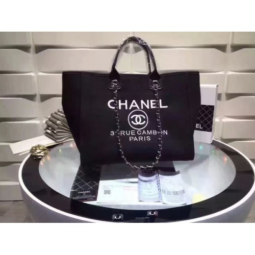 Голяма платнена чанта за пазаруване Chanel CNA1679 Черна