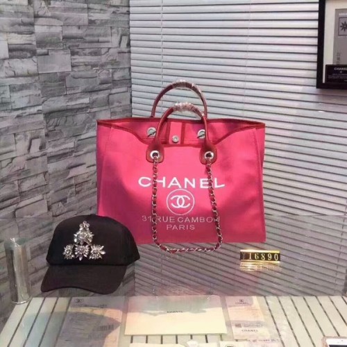 Голяма платнена чанта за пазаруване Chanel CNA1679 Розова