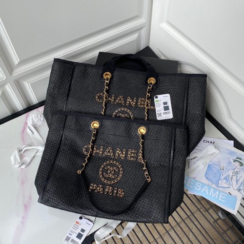 Голяма плетена пазарска чанта Chanel A66941 Черна