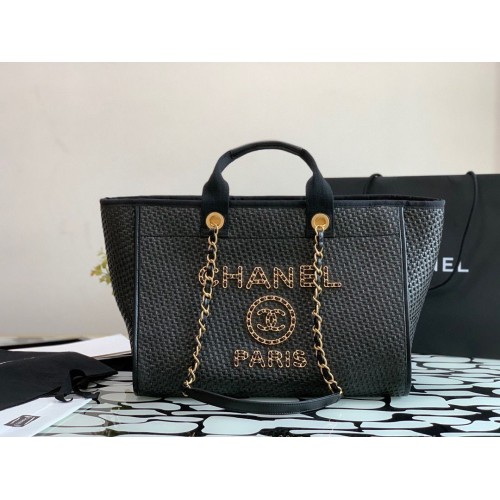 Голяма плетена пазарска чанта Chanel A66942 Черна