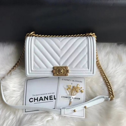 Чанта за през рамо Chanel Leboy Original Caviar от кожа A67086 с верижка от бяло злато