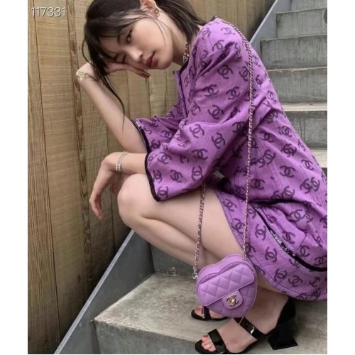 Chanel 2022S Love Heart Оригинална мини чанта от агнешка кожа с верижка AS3191 Лилава