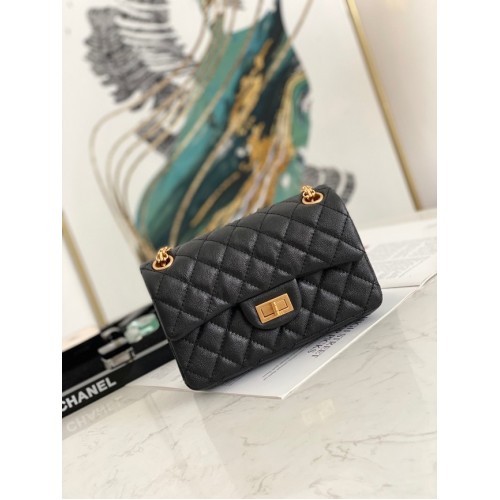 Чанта Chanel MINI 2.55, метална, зърнеста телешка кожа, златиста, метална, AS0874, черна