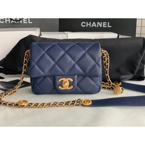 МИНИ ЧАНТА С КЛАПАН Chanel AS3368 Кралско синьо