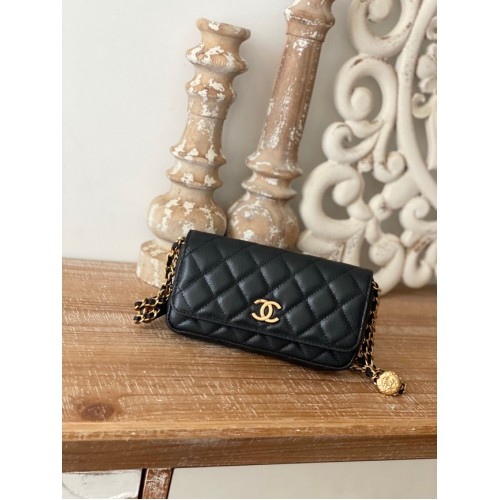 Chanel MINI FLAP BAG от агнешка кожа, златист метал AP81210 ЧЕРНА