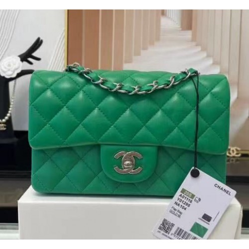 Чанта Chanel MINI Flap от оригинална овча кожа 1116 зелена