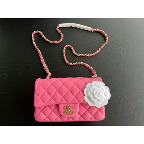 Чанта Chanel MINI Flap от оригинална овча кожа 1116, цвят слива