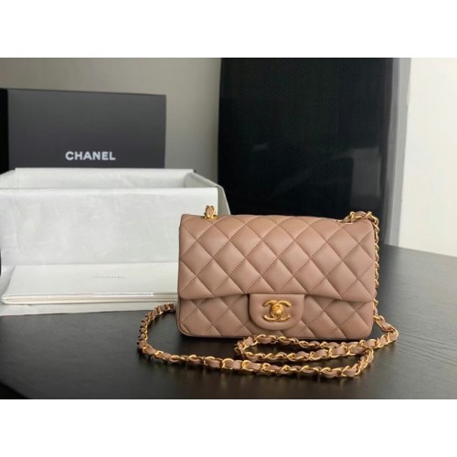 Чанта Chanel MINI Flap от оригинална овча кожа 1116 Taupe