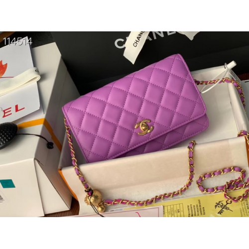 Чанта Chanel MINI Flap от оригинална овча кожа 33814 Лавандула