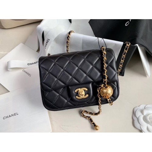 Чанта Chanel MINI Flap от оригинална овча кожа AS1786 черна