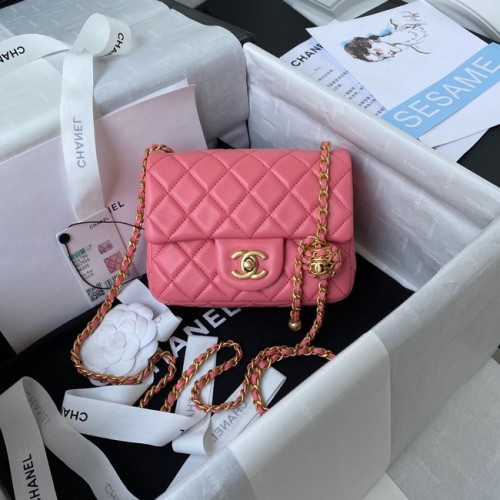 Чанта Chanel MINI Flap от оригинална овча кожа AS1786 розова