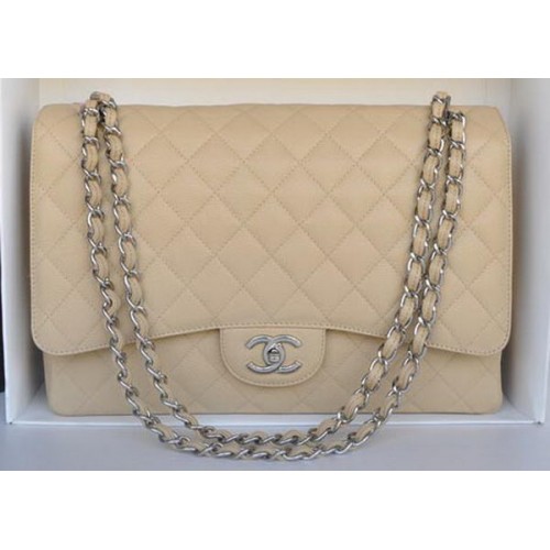Чанта Chanel Maxi Classic A36098 с кайсиев мотив, сребриста
