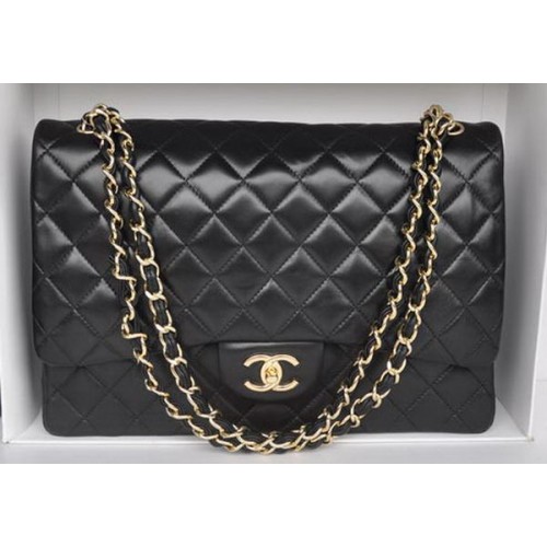 Чанта Chanel Maxi Classic A36098 Черна овча кожа, златиста