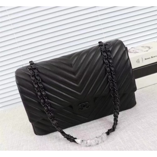 Chanel Maxi Classic Flap bag Chevron Sheepskin Leather A58601 Черна