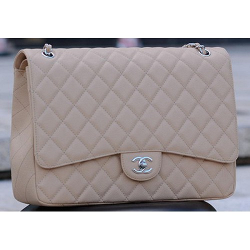Chanel Maxi Quilted Classic Flap чанта с кайсиев мотив Cannage A58601 сребриста