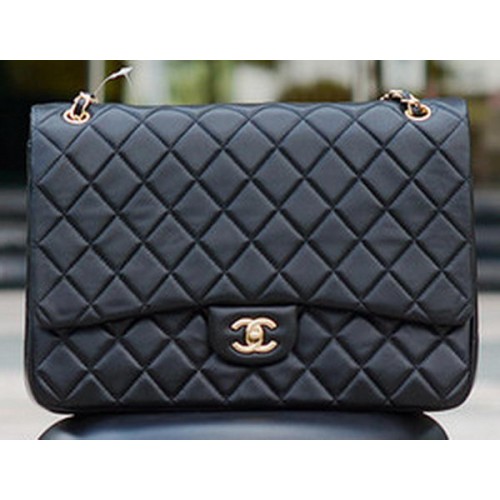 Chanel Maxi Quilted Classic Flap Bag Черна овча кожа A58601 Златна