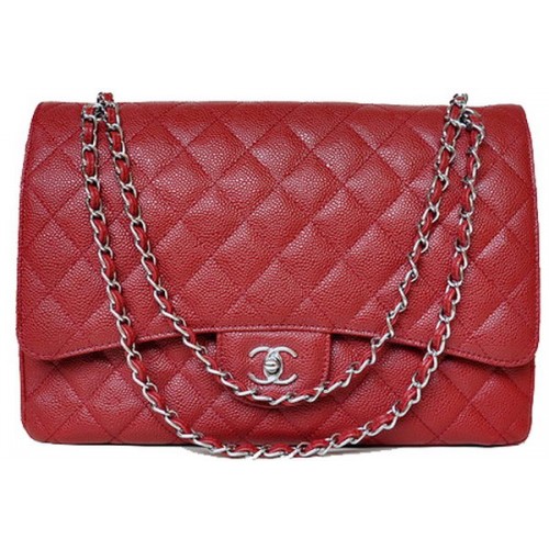 Chanel Maxi Quilted Classic Flap bag бордо Cannage Patterns A58601 сребриста
