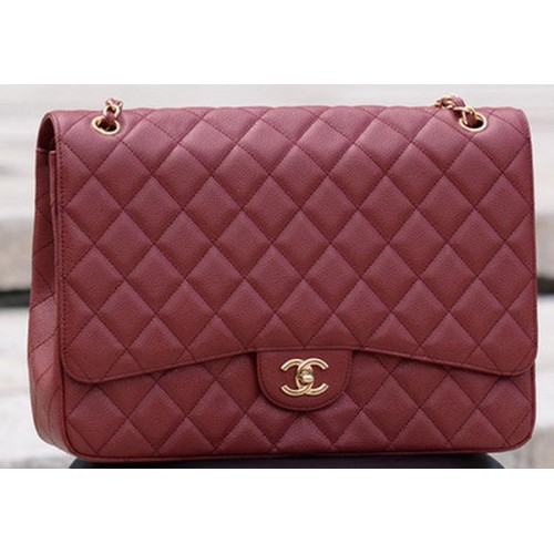 Chanel Maxi Quilted Classic Flap bag Maroon Cannage Pattern A58601 Gold