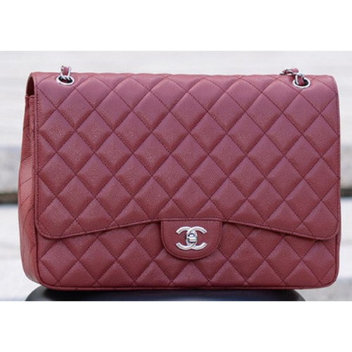 Chanel Maxi Quilted Classic Flap Bag Maroon Cannage Pattern A58601 Сребриста