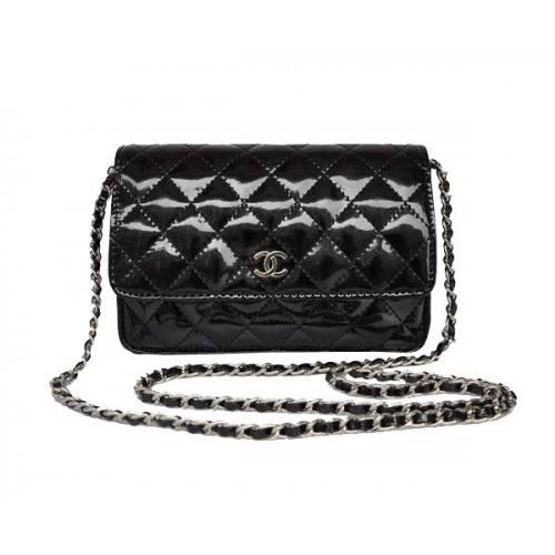 Евтина мини чанта Chanel с капак A33814 черно-сребристо с латекстил
